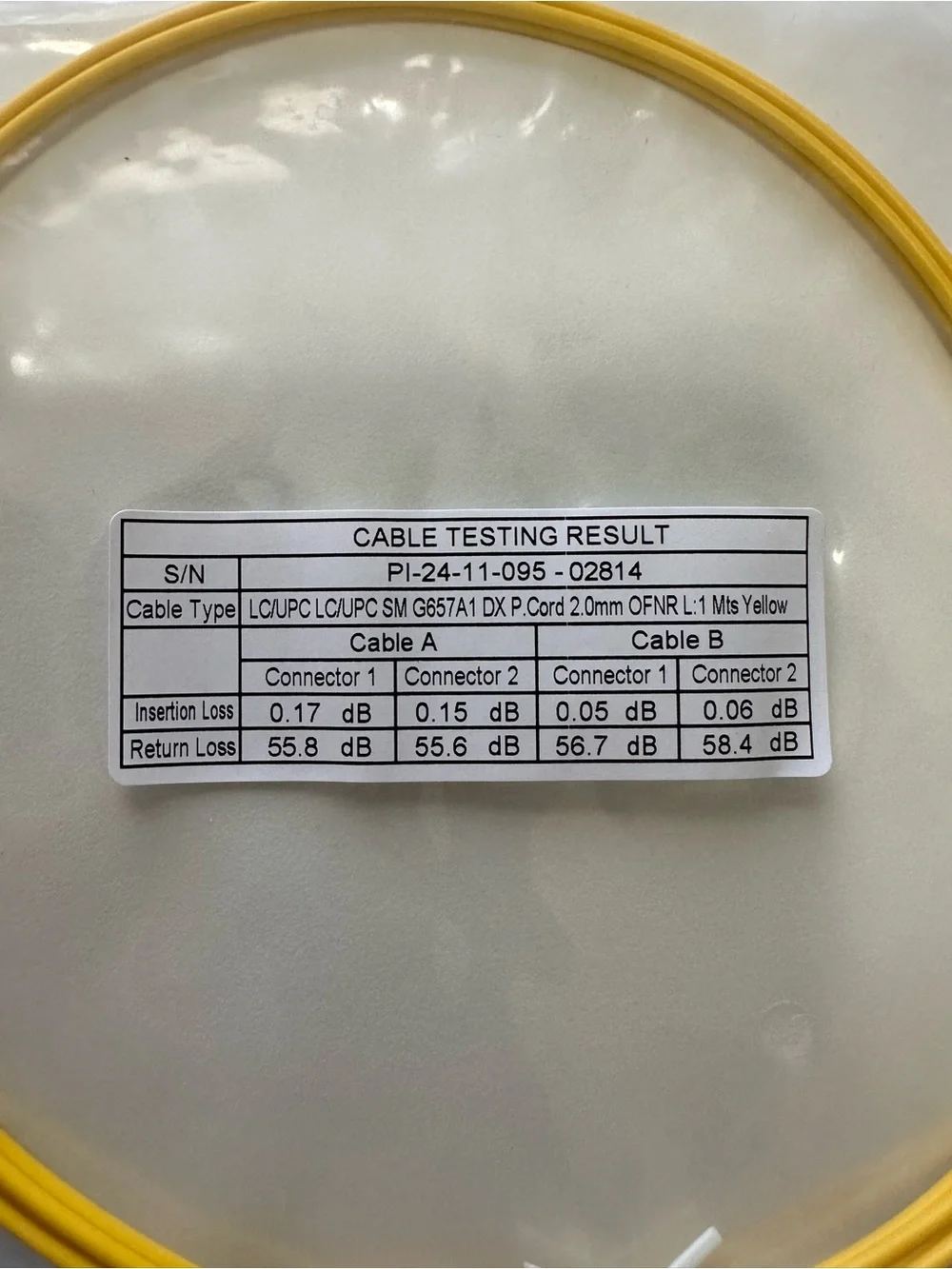 LC/UPC LC single mode fiber optic cable 1m G657A1 duplex SM yellow - Picture 2 of 2